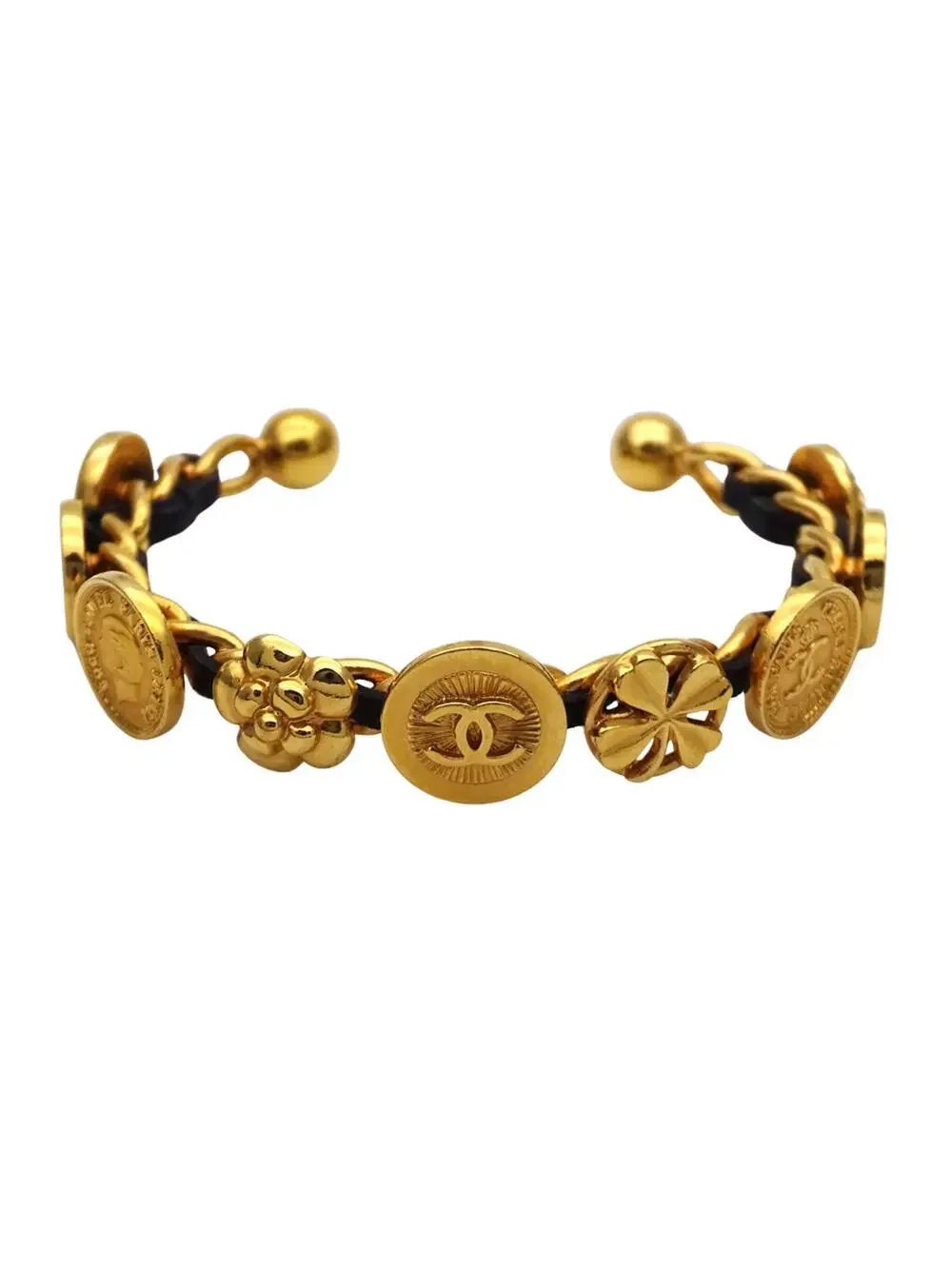 Chanel Cc Logo Flower Bracelet Gold- #357883C17B